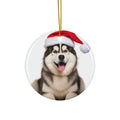 Hanging Ceramic Christmas Tree Ornament with Gold String - Alaskan Malamute Design