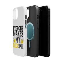 DistinctInk ToughCase for Apple iPhone, Compatible with MagSafe Charging - Exercise Makes My Beer Spill
