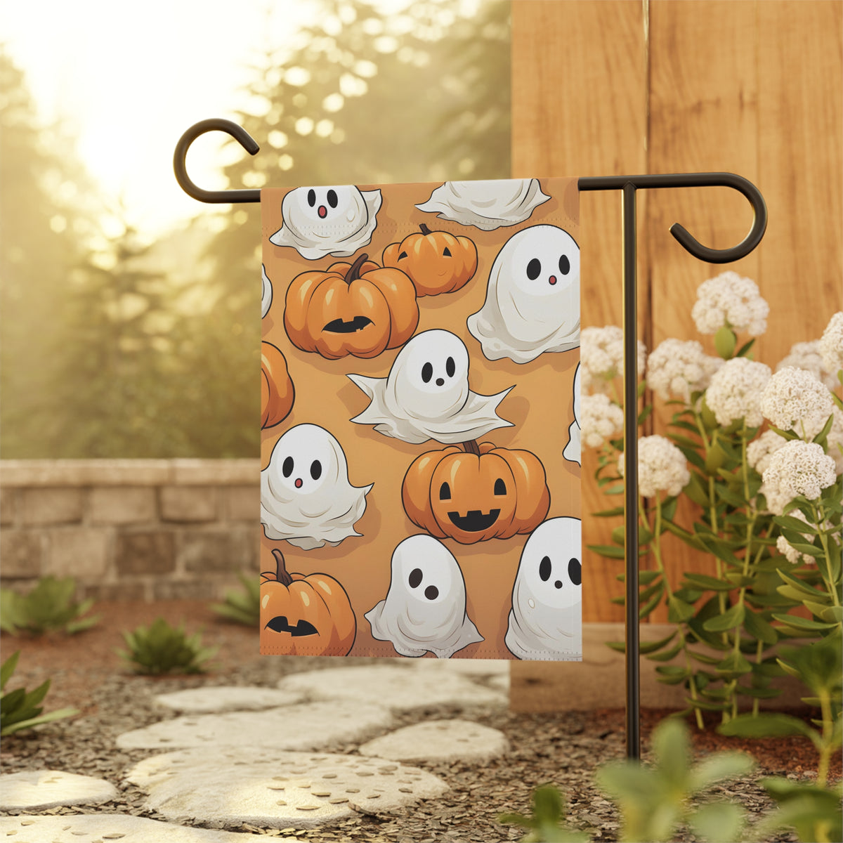 Garden & House Banner / Flag with Ghostly Skeleton Pumpkin Patch Design for Halloween, view 5