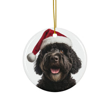 DistinctInk Hanging Ceramic Christmas Tree Ornament with Gold String - Great Gift/Present - 2 3/4 inch Diameter - Portuguese Water Dog Design