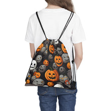 DistinctInk Drawstring Bag Backpack with Haunted Harvest Time Design for Halloween