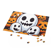 DistinctInk Jigsaw Puzzle with Skele-Pumpkin Ghost Pattern Design for Halloween
