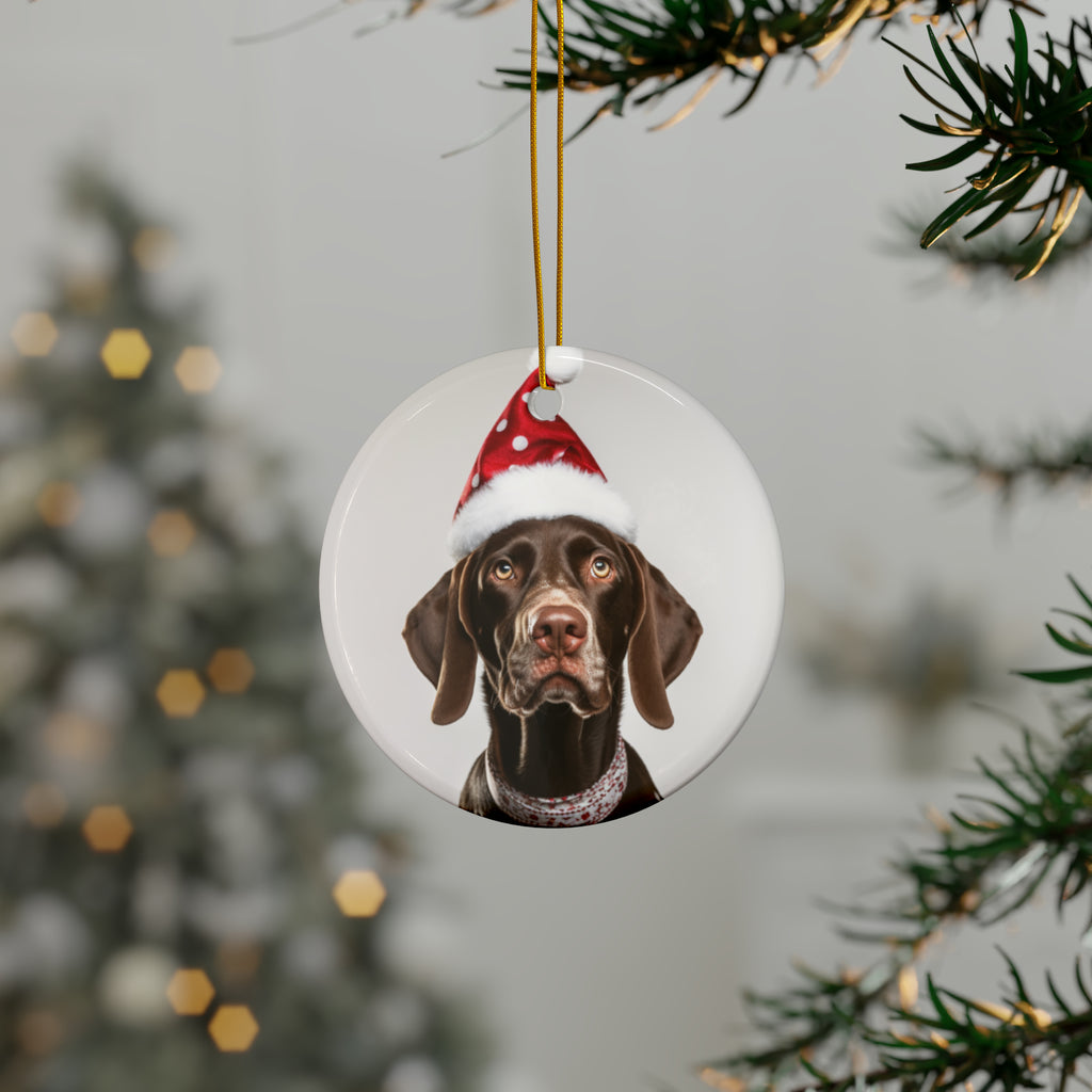 Hanging Ceramic Christmas Tree Ornament with Gold String - German Shorthaired Pointer Design, view 3