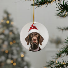DistinctInk Hanging Ceramic Christmas Tree Ornament with Gold String - Great Gift/Present - 2 3/4 inch Diameter - German Shorthaired Pointer Design