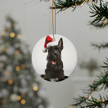 DistinctInk Hanging Ceramic Christmas Tree Ornament with Gold String - Great Gift/Present - 2 3/4 inch Diameter - Scottish Terrier Design