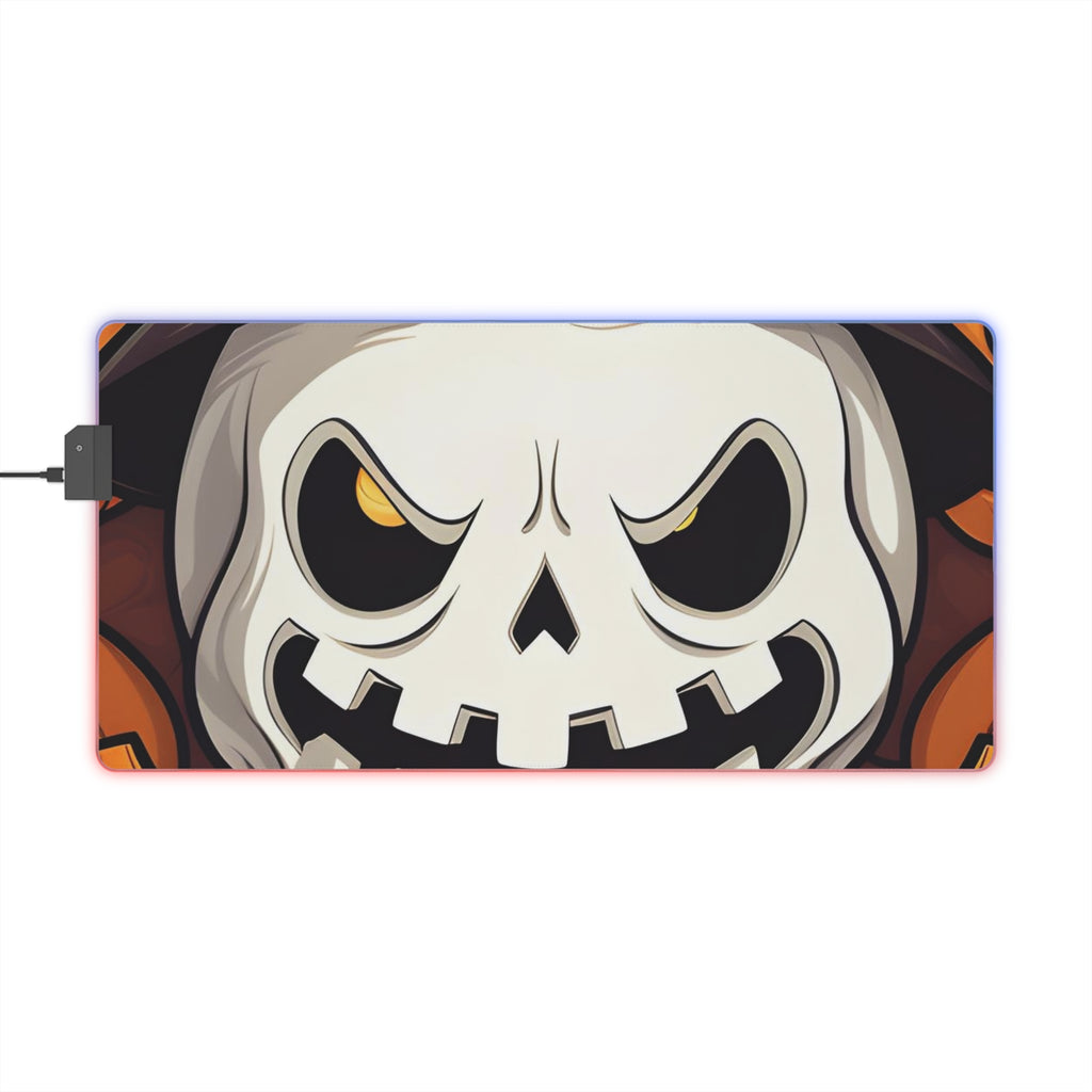 LED Gaming Mouse Pad with Spooky Skeleton Pumpkin Patch Design for Halloween
