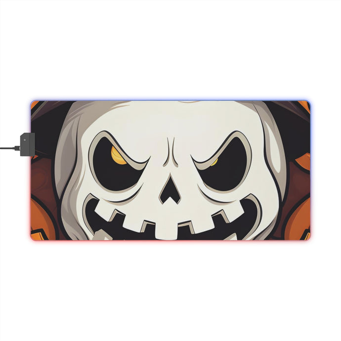 DistinctInk LED Gaming Mouse Pad with Spooky Skeleton Pumpkin Patch Design for Halloween