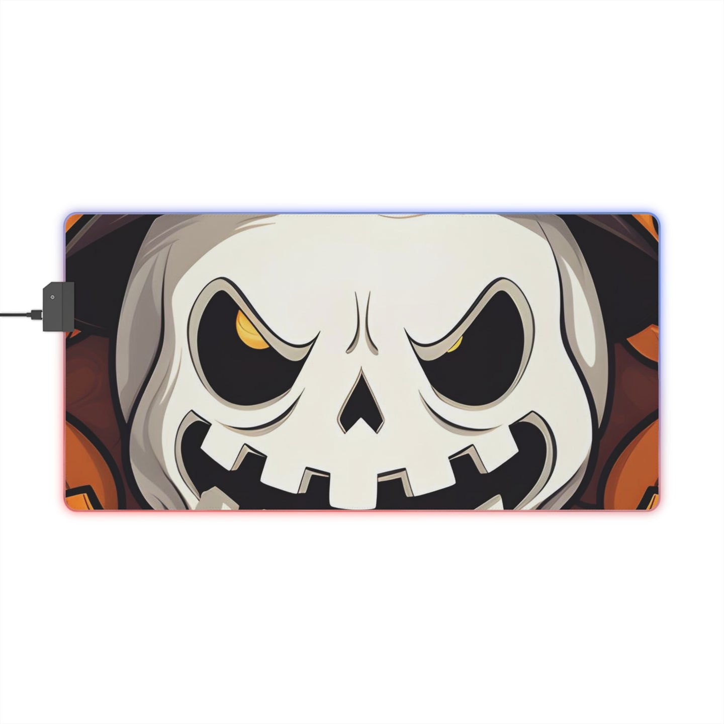 DistinctInk LED Gaming Mouse Pad with Spooky Skeleton Pumpkin Patch Design for Halloween