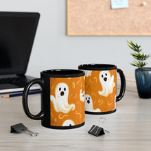 DistinctInk Black Coffee Mug - Ghost Skeleton Pumpkin Pattern for Halloween