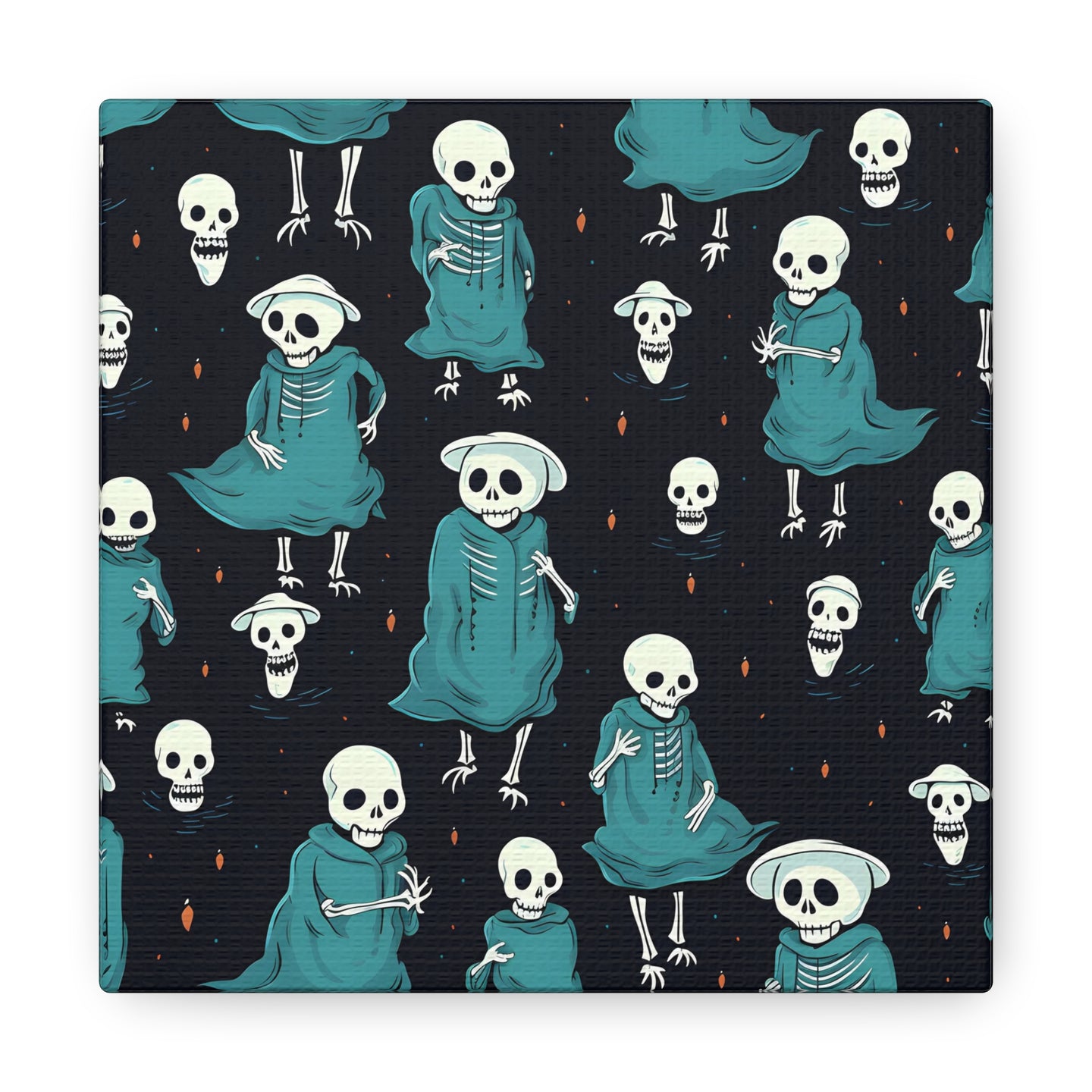 DistinctInk Canvas Wall Art with Haunted Skeleton Crew for Halloween