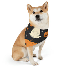 DistinctInk Adjustable Pet Banana Collar with Spooky Skeleton Pumpkin Patch Design for Halloween