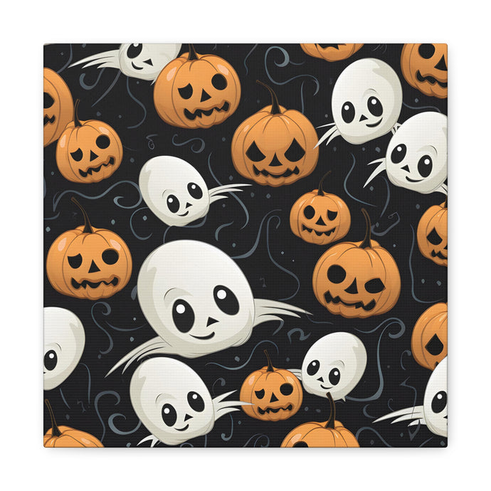 DistinctInk Canvas Wall Art with Ghost Skeleton Pumpkin Pattern for Halloween