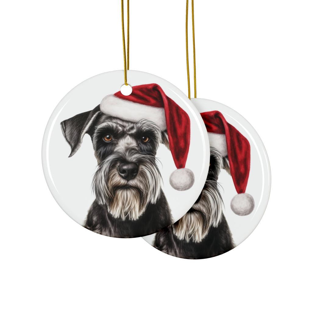 Hanging Ceramic Christmas Tree Ornament with Gold String - Standard Schnauzer Design, view 2