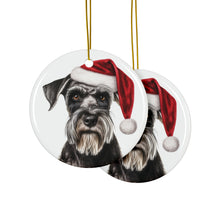 DistinctInk Hanging Ceramic Christmas Tree Ornament with Gold String - Great Gift/Present - 2 3/4 inch Diameter - Standard Schnauzer Design