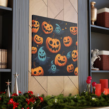 DistinctInk Canvas Wall Art with Nightly Fright of Bats and Ghouls for Halloween