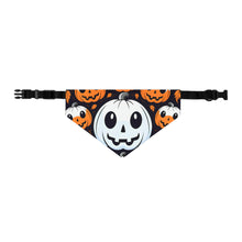 DistinctInk Adjustable Pet Banana Collar with Ghost Skeleton Cartoon Pumpkin Design for Halloween