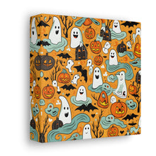 DistinctInk Canvas Wall Art with Flying Pumpkin Bats for Halloween