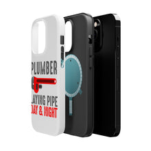 DistinctInk ToughCase for Apple iPhone, Compatible with MagSafe Charging - Plumber - Laying Pipe Day & Night