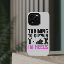 DistinctInk ToughCase for Apple iPhone, Compatible with MagSafe Charging - Training to Outrun T-Rex in Heels