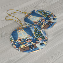 DistinctInk Hanging Ceramic Christmas Tree Ornament Charm with Gold String - Great Gift/Present - 2 3/4 inch Diameter - Joyful Hanukkah Celebration
