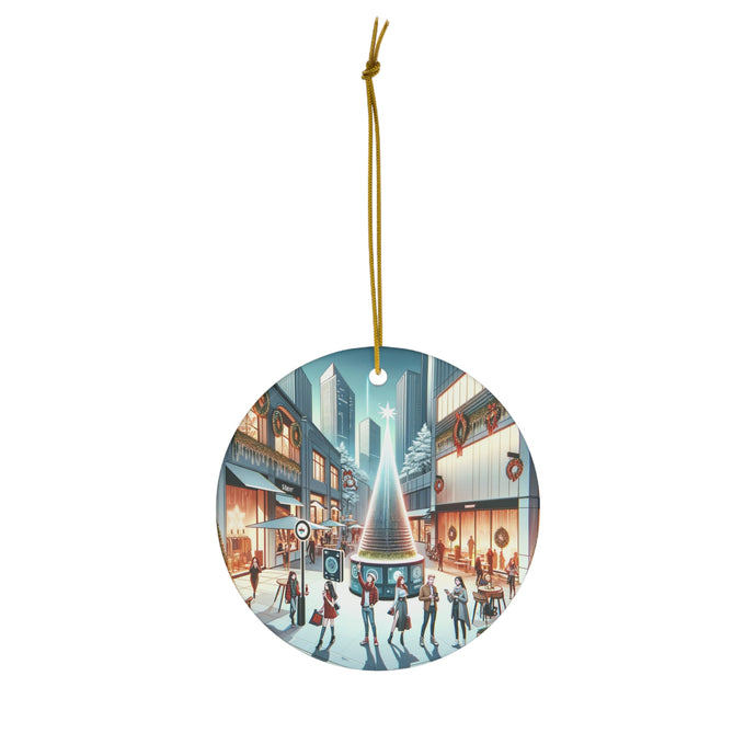 DistinctInk Hanging Ceramic Christmas Tree Ornament Charm with Gold String - Great Gift/Present - 2 3/4 inch Diameter - Modern Urban Holiday Chic