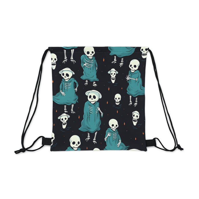DistinctInk Drawstring Bag / Backpack with Haunted Skeleton Crew Design for Halloween