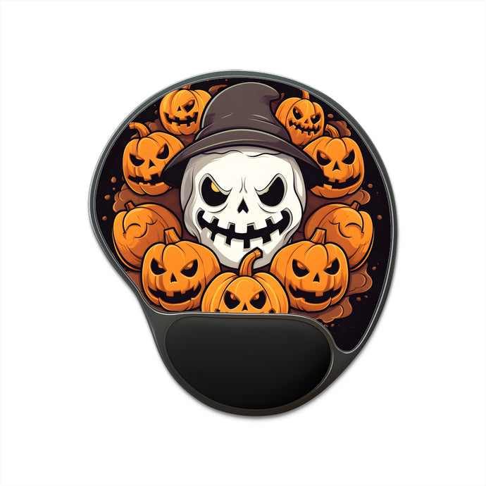 DistinctInk Mouse Pad with Wrist Rest  with Spooky Skeleton Pumpkin Patch Design for Halloween