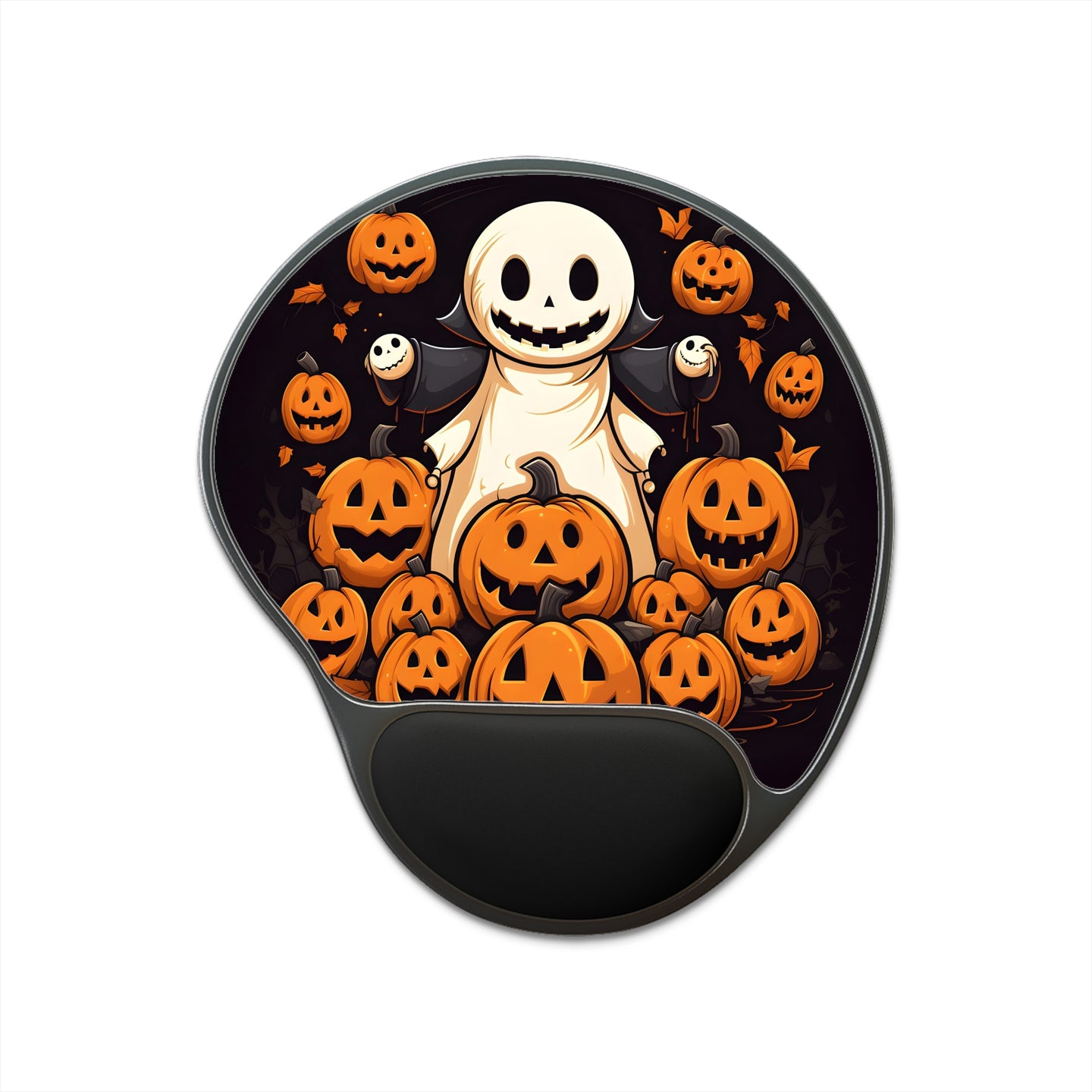 DistinctInk Mouse Pad with Wrist Rest  with Spooky Skeleton Pumpkin Patch Design for Halloween