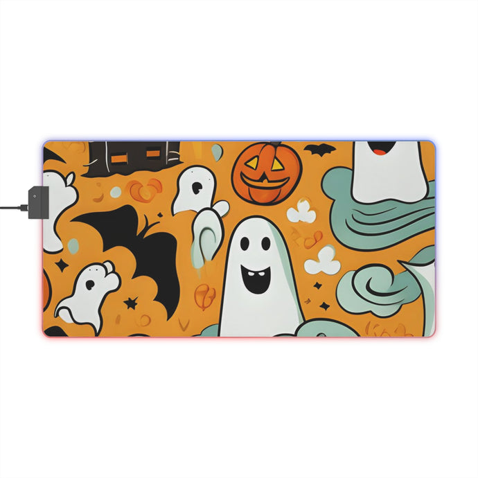 DistinctInk LED Gaming Mouse Pad with Flying Pumpkin Bats Design for Halloween