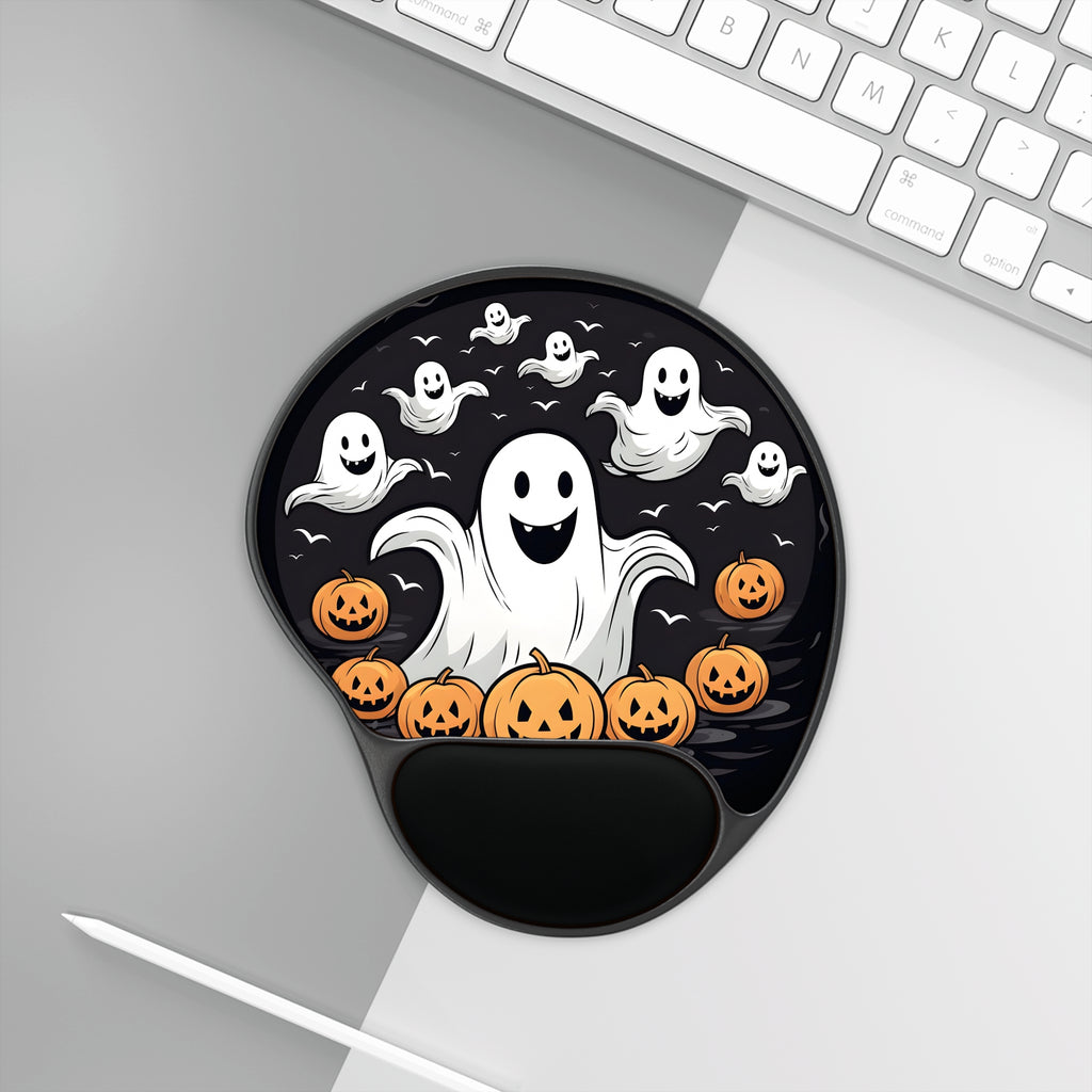 Mouse Pad with Wrist Rest with Skeletal Ghostly Pumpkin Patch Design for Halloween, view 3
