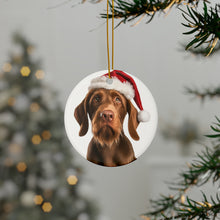 DistinctInk Hanging Ceramic Christmas Tree Ornament with Gold String - Great Gift/Present - 2 3/4 inch Diameter - Wirehaired Vizsla Design