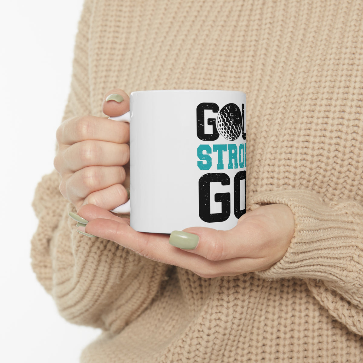 Glossy White Coffee / Tea Mug - Golf Strong Go Long, view 10
