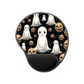 Mouse Pad with Wrist Rest with Ghostly Skeleton and Pumpkin Design for Halloween