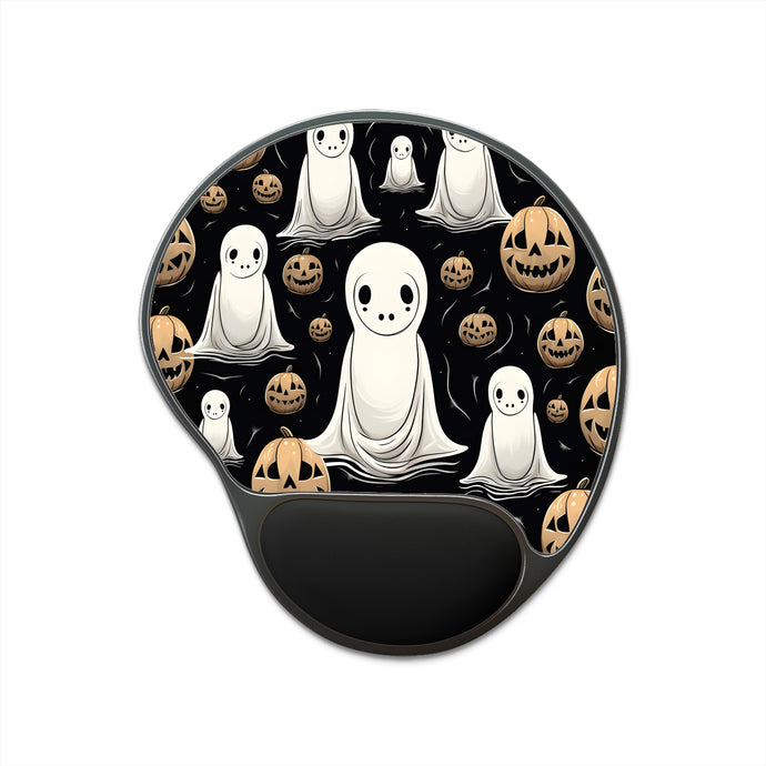 DistinctInk Mouse Pad with Wrist Rest  with Ghostly Skeleton and Pumpkin Design for Halloween