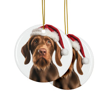 DistinctInk Hanging Ceramic Christmas Tree Ornament with Gold String - Great Gift/Present - 2 3/4 inch Diameter - Wirehaired Vizsla Design