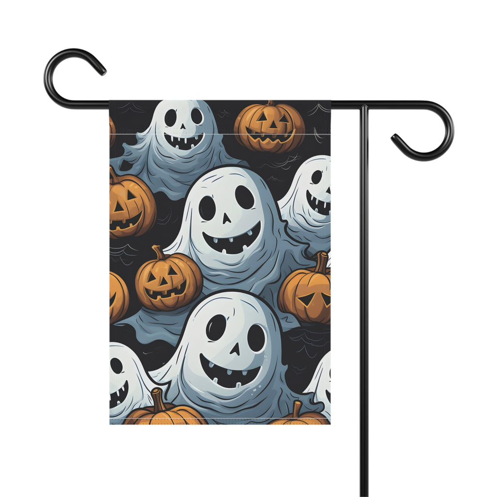 Garden & House Banner / Flag with Ghoulish Ghostbusters and Pumpkins Design for Halloween, view 3