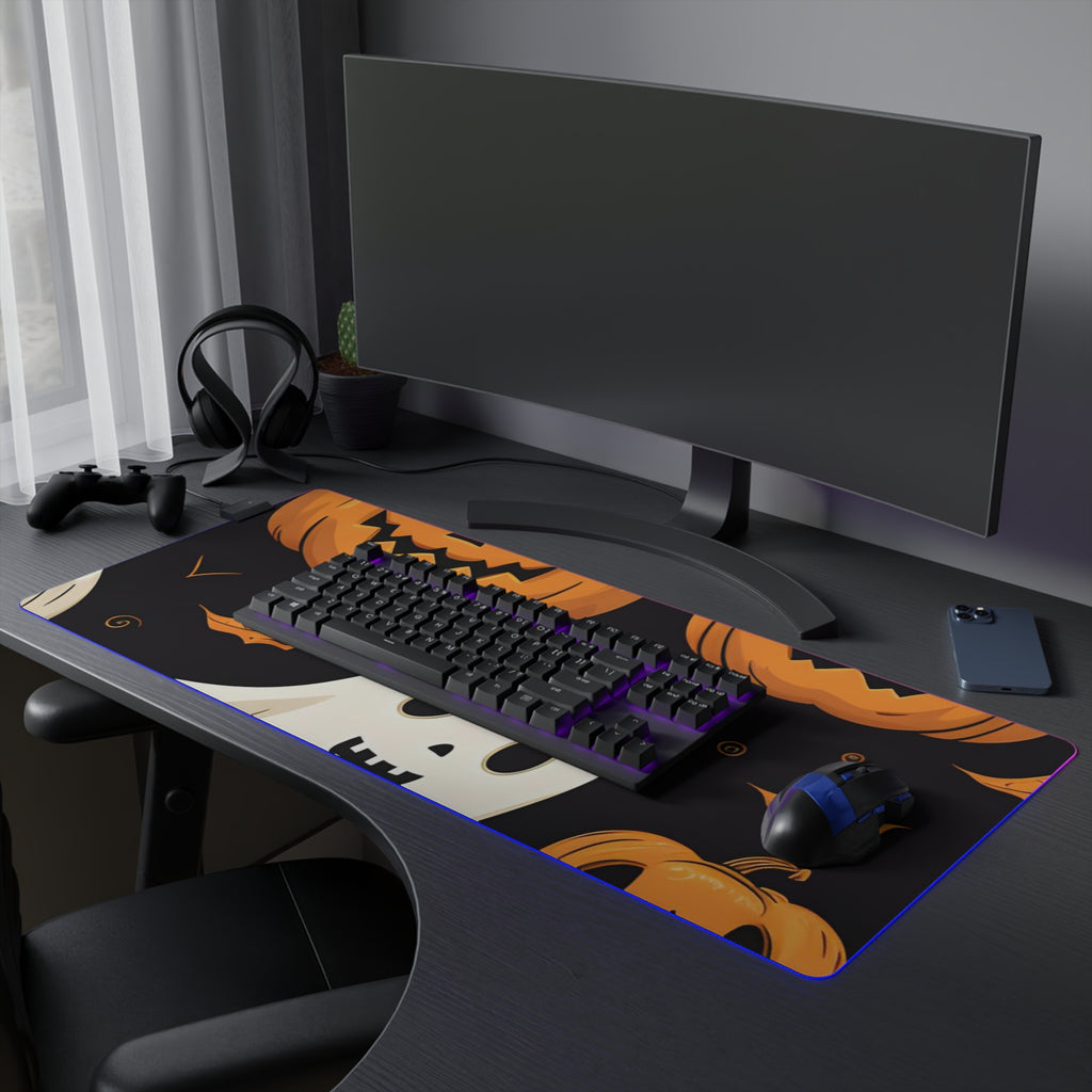 LED Gaming Mouse Pad with Ghastly Skeleton Pumpkin Party Design for Halloween, view 27