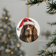 DistinctInk Hanging Ceramic Christmas Tree Ornament with Gold String - Great Gift/Present - 2 3/4 inch Diameter - Cocker Spaniel Design