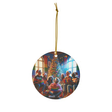 DistinctInk Hanging Ceramic Christmas Tree Ornament Charm with Gold String - Great Gift/Present - 2 3/4 inch Diameter - Christmas Joy in Pride Colors