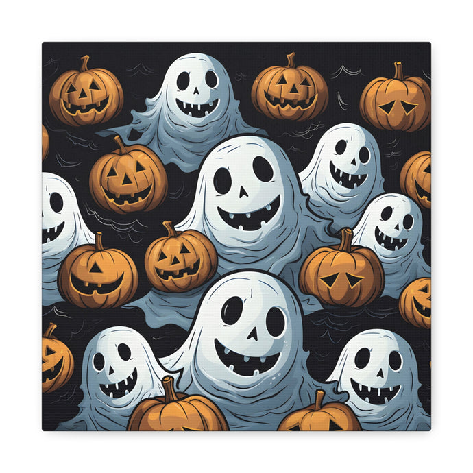 DistinctInk Canvas Wall Art with Ghoulish Ghostbusters and Pumpkins for Halloween