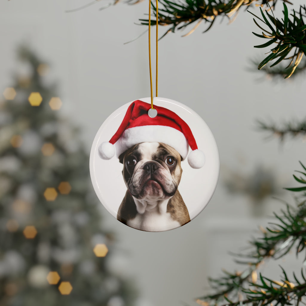 Hanging Ceramic Christmas Tree Ornament with Gold String - French Bulldog Design, view 3