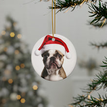 DistinctInk Hanging Ceramic Christmas Tree Ornament with Gold String - Great Gift/Present - 2 3/4 inch Diameter - French Bulldog Design