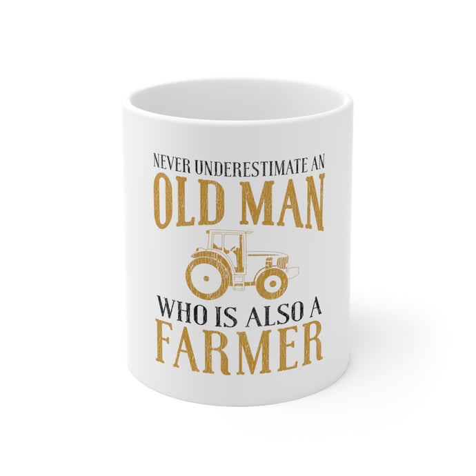 DistinctInk Glossy White Coffee / Tea Mug - Never Underestimate Old Man Farmer