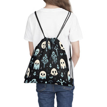 DistinctInk Drawstring Bag / Backpack with Ghastly Skeletal Shadows Design for Halloween