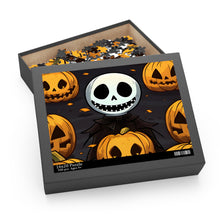 DistinctInk Jigsaw Puzzle with Ghastly Skeleton Pumpkins Design for Halloween