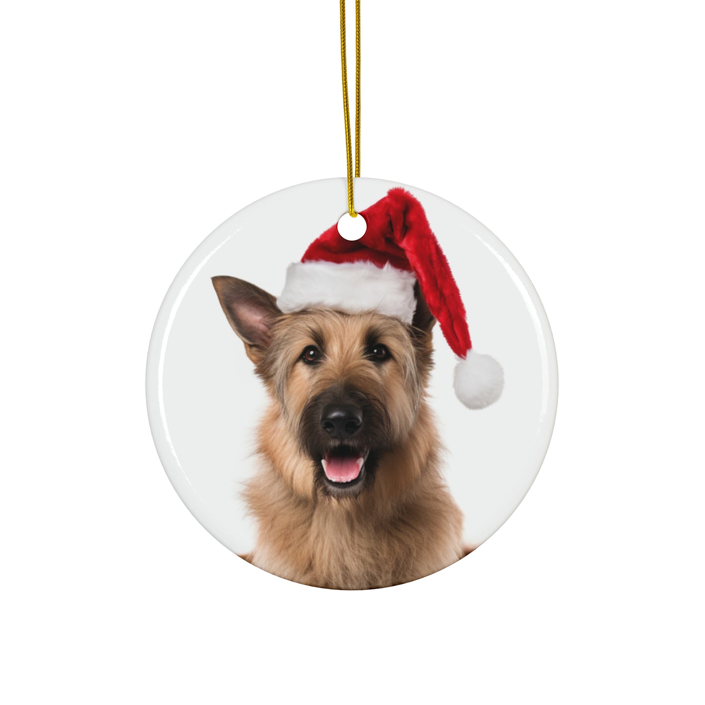DistinctInk Hanging Ceramic Christmas Tree Ornament with Gold String - Great Gift/Present - 2 3/4 inch Diameter - Berger Picard Design