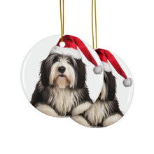 DistinctInk Hanging Ceramic Christmas Tree Ornament with Gold String - Great Gift/Present - 2 3/4 inch Diameter - Polish Lowland Sheepdog Design