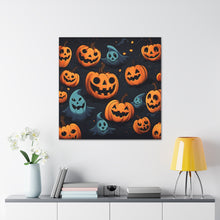 DistinctInk Canvas Wall Art with Nightly Fright of Bats and Ghouls for Halloween