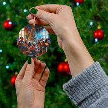 DistinctInk Hanging Ceramic Christmas Tree Ornament Charm with Gold String - Great Gift/Present - 2 3/4 inch Diameter - Christmas Joy in Pride Colors