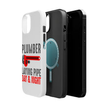DistinctInk ToughCase for Apple iPhone, Compatible with MagSafe Charging - Plumber - Laying Pipe Day & Night